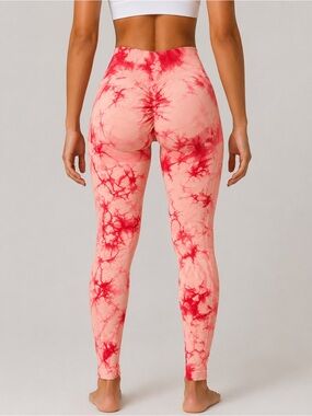 Tie-Dye High-Waist Leggings in Red and Peach